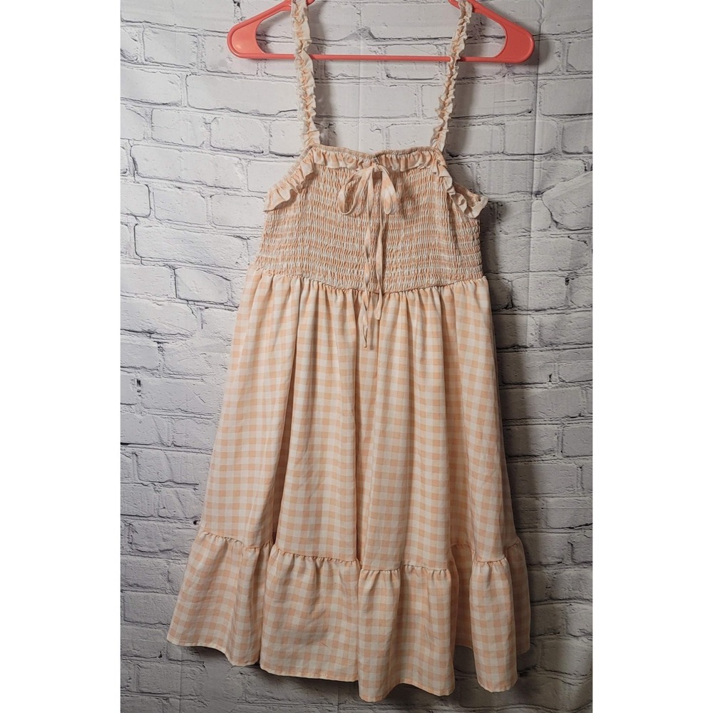 SheIn Curve Dress Womens 0X Orange Gingham Smocked Tiered Ruffle Midi Sundress